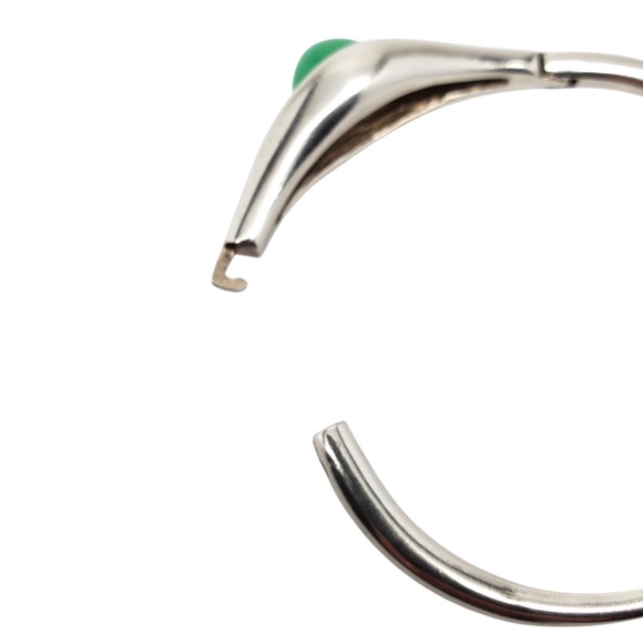 Sterling Silver Green Chrysoprase Gemstone Hinged Bangle Bracelet #20645 - Picture 6 of 10